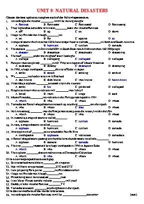Bài tập Tiếng Anh Lớp 9 - Unit 9 Natural disasters